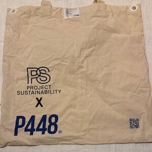 P448 Beige Tote with Blue Accents